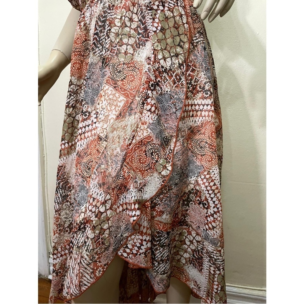 NWOT Chic High Low Wrap Dress in Orange and Brown - Picture 7 of 11